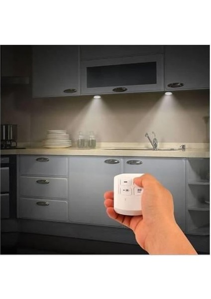 LED Işık Kablosuz Uzaktan Kumandalı Dolap Içi LED Ampul Seti 3lü Set Gece Lambası