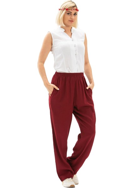 Şile Bezi Unisex Yazlık Şalvar Pantolon Bordo Brd