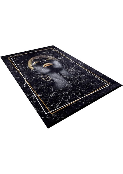 Modern Siyah Dijital Baskı Hipoalerjenik Kaymaz Taban Halı Yolluk modelleri
