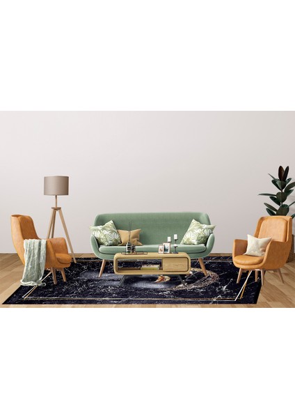 Modern Siyah Dijital Baskı Hipoalerjenik Kaymaz Taban Halı Yolluk fırsatları