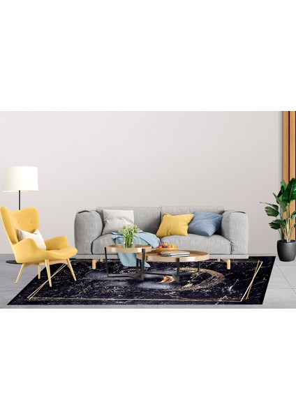 Modern Siyah Dijital Baskı Hipoalerjenik Kaymaz Taban Halı Yolluk indirimleri