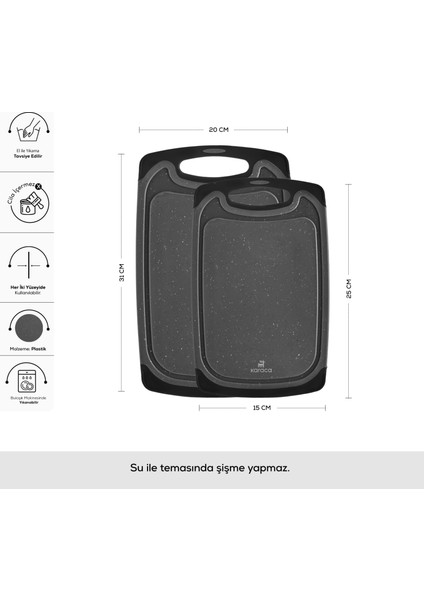 Daily Granit Desenli Gri 2'li Kesme Tahtası 25/31 cm