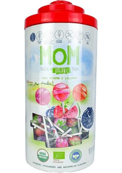 Organic Meyve Aromalı Silindir Organik Lolipop 5,8 gr 200 Adet