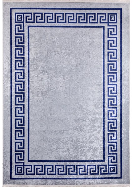 Modern Lacivert Gri Dijital Baskı Hipoalerjenik Kaymaz Taban Halı Yolluk