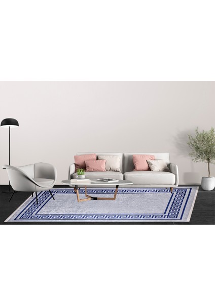 Modern Lacivert Gri Dijital Baskı Hipoalerjenik Kaymaz Taban Halı Yolluk indirimleri
