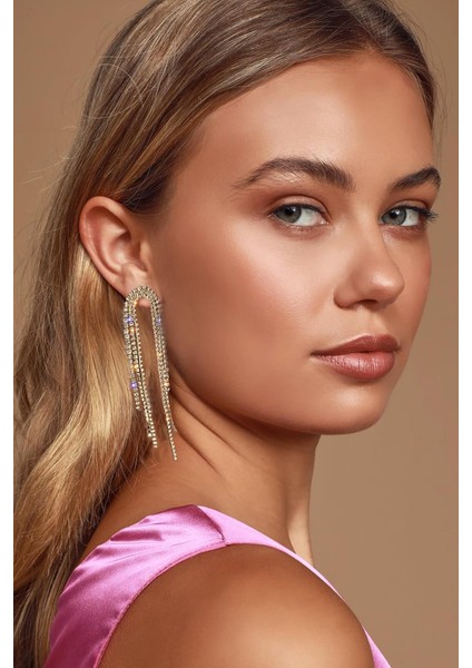 Taşlı Püsküllü Sallantılı Küpe