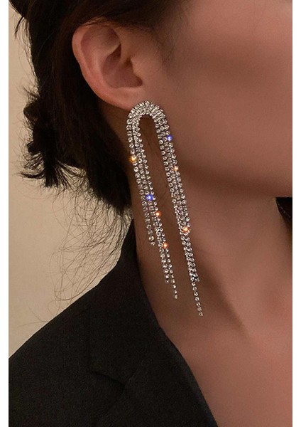 Taşlı Püsküllü Sallantılı Küpe