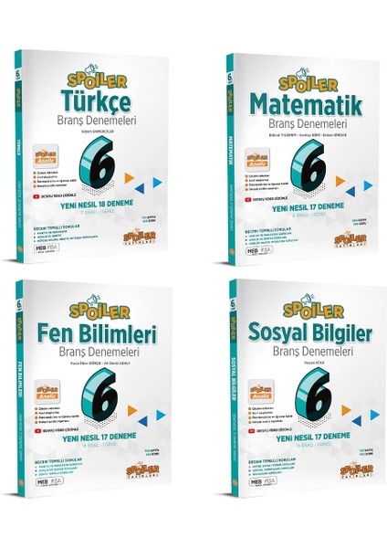 6. Sınıf Türkçe - Matematik - Fen Bilimleri ve Sosyal Bilgiler Branş Deneme 4 Kitap