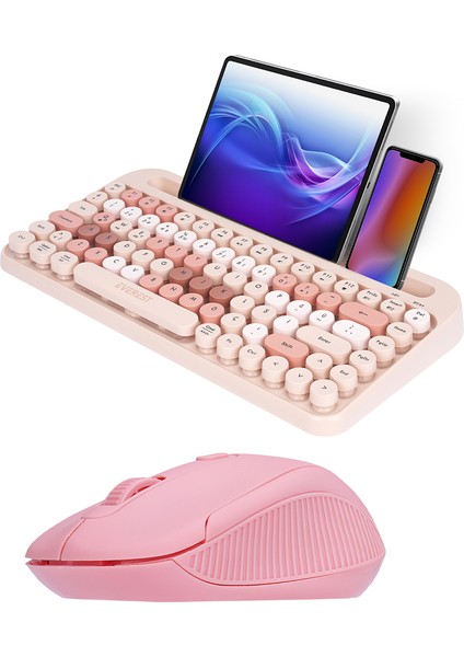 K-98 Latte 2.4g+Bt1+Bt2 Mac Wın Ios Android Kablosuz Bluetooth Klavye + Rose Gold Mouse Klavye Mouse