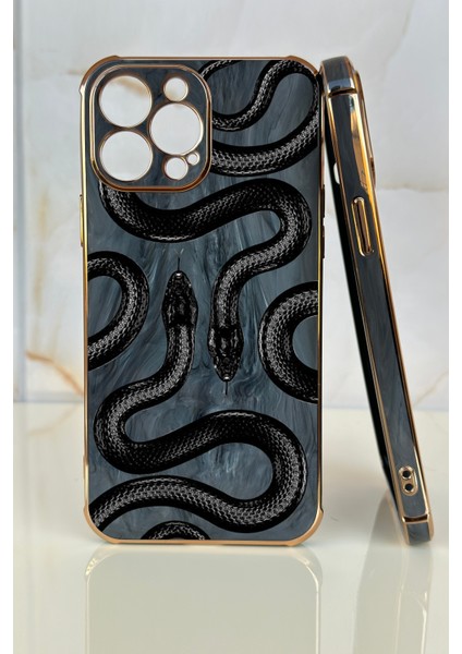 Apple iPhone 13 Yılan Tasarımlı Mermer Desenli Telefon Kılıfı