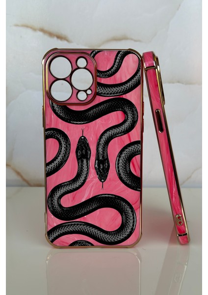 Apple iPhone 13 Pro Max Yılan Tasarımlı Mermer Desenli Telefon Kılıfı