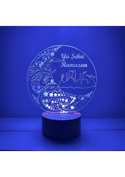 Ramazan LED Masa Lambası Ahşap Taban 7 Farklı Işık Renkli