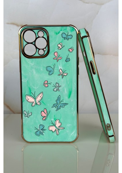 Apple iPhone 12 Pro Kelebek Tasarımlı Mermer Desenli Telefon Kılıfı