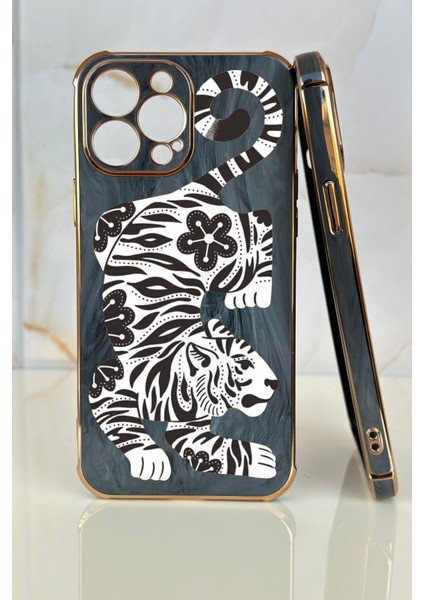 Apple iPhone 13 Pro Max Kaplan Tasarımlı Mermer Desenli Telefon Kılıfı