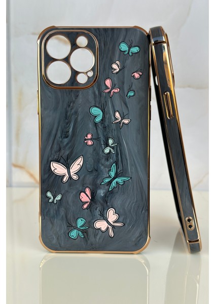 Apple iPhone Xr Kelebek Tasarımlı Mermer Desenli Telefon Kılıfı