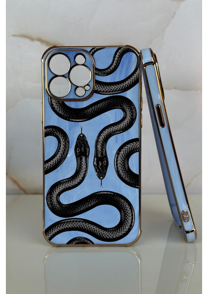 Apple iPhone 8 Plus Yılan Tasarımlı Mermer Desenli Telefon Kılıfı