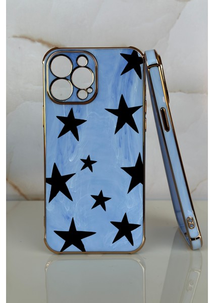 Apple iPhone Xs Yıldız Tasarımlı Mermer Desenli Telefon Kılıfı
