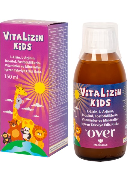 Dr.over Vitalizin Kids L-Lizin L-Arjinin Inositol Fosfotidilserin Vitamin ve Mineral İçeren Takviye Edici Gıda