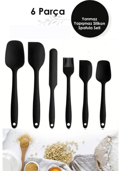 6lı Takım Yanmaz Yapışmaz Mutfak Pasta Slikon Yumurta Fırçası Kaşık Bıçak Spatula Se