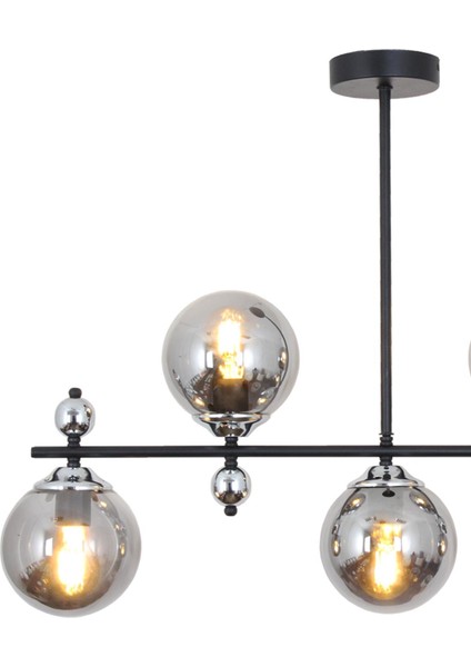 Serra 5 Li Siyah Krom Avize Füme Camlı Modern Mutfak Yemek Masası Üstü Yatak Odası Salon Avize fiyatları
