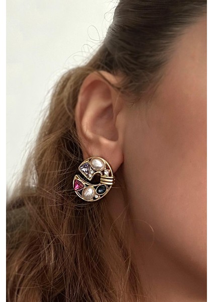 Altın Kaplama Barok Stil C Çivi Küpe