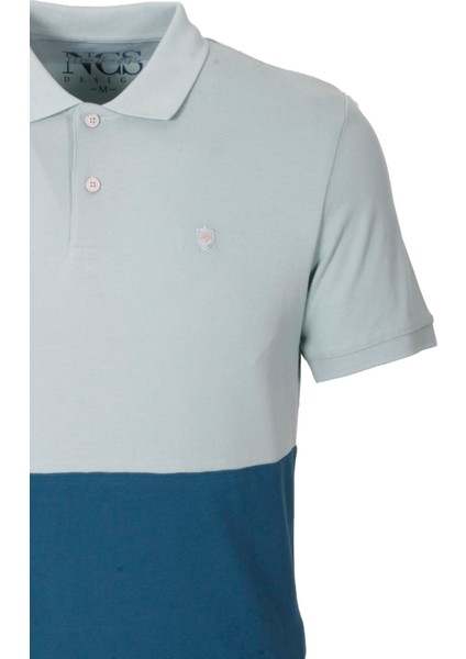 Erkek Polo Yaka T-Shirt Mavi %100 Pamuk Slim Fit Ribanalı Kol Garnili T-Shirt Ncs Jeans 1165 modelleri