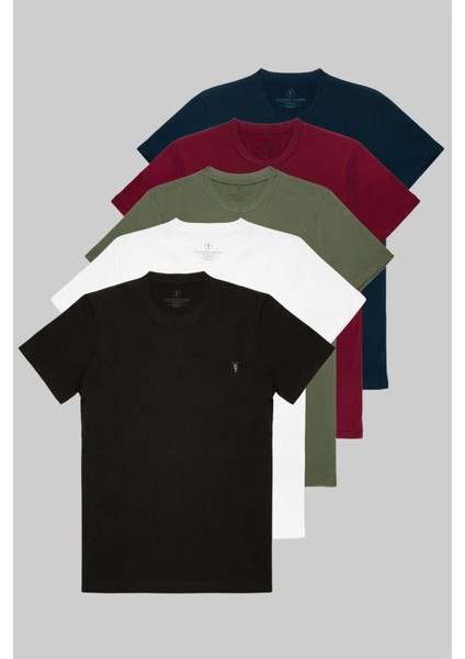 Bisiklet Yaka Standart Kalıp Basic Pamuklu Erkek T-Shirt 5li Paket
