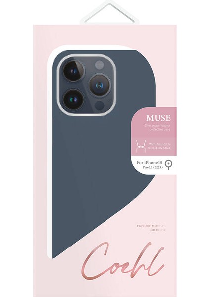 iPhone 15 Pro Uyumlu Kılıf Magsafe Şarj Özellikli Soft Arka Yüzey Askı Ipli Coehl Muse Kapak Mavi