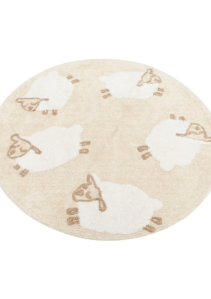 Cotton Bone CBN11 Multy Xxw Yuvarlak Yıkanabilir Kaymaz Tabanlı Natural Pamuk Çocuk Halısı