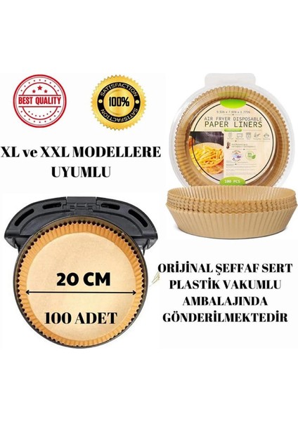 Vakumlu Ambalaj Her Modele Uyumlu Xl & Xxl 100 Adet Airfryer Pişirm Kağıdı - Hijyenik Yağlı Kağıt