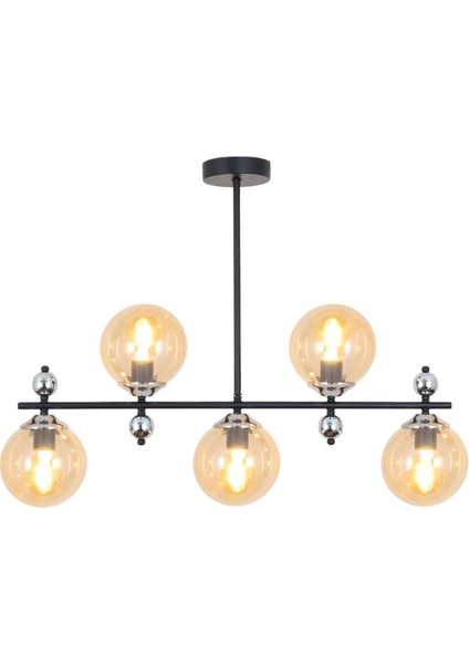 Serra 5 Li Siyah Krom Avize Bal Camlı Modern Mutfak Yemek Masası Üstü Yatak Odası Salon Avize
