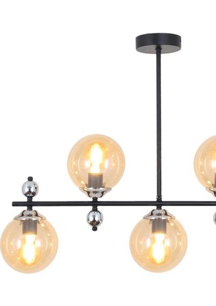 Serra 5 Li Siyah Krom Avize Bal Camlı Modern Mutfak Yemek Masası Üstü Yatak Odası Salon Avize