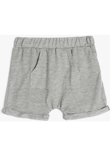 Erkek Bebek Bebek Kanguru Cepli Şort Beli Lastikli - Koton - 4SMB40110TK - Lacivert Çizgili - 12-18 Ay