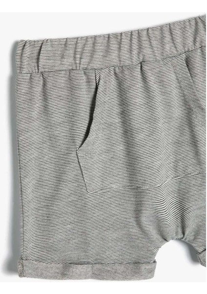 Erkek Bebek Bebek Kanguru Cepli Şort Beli Lastikli - Koton - 4SMB40110TK - Lacivert Çizgili - 12-18 Ay fiyatları