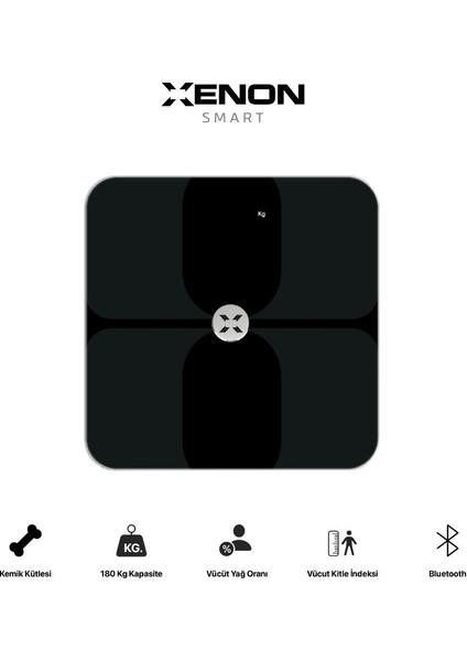 XenonSmart Akıllı Dijital Tartı Baskül Yağ Su Kas Vücut Kitle Endeksi Kilo Ölçer Tartı Bluetooth Bağlantılı