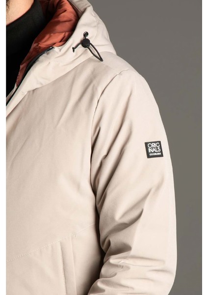 Erkek Çift Kapüşonlu Krem Renk Şişme Kaban modelleri