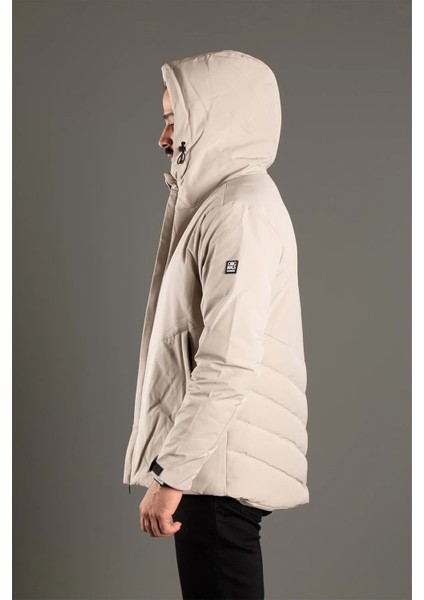 Erkek Çift Kapüşonlu Krem Renk Şişme Kaban fırsatları