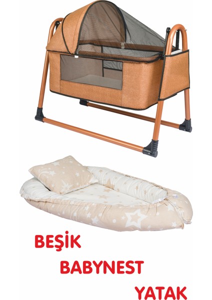 Babynest Yatak ve Yastık+ Sallanır Sepet Beşik Ipek Fileli Bebek Beşiği Hamak 2 Li Set