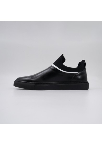 Erkek Siyah Deri Sneakers