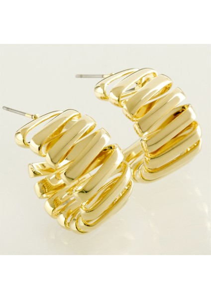 E-Bijuteri Çizgili Oval Lüks Küpe 2,5 cm