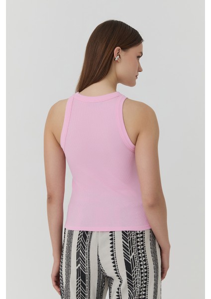 Halter Yaka Basic Fitilli Atlet Pembe