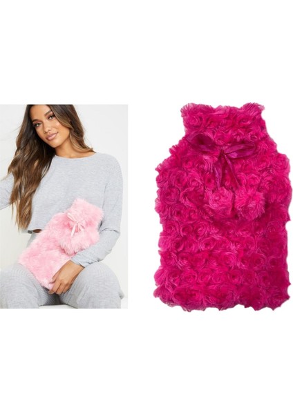 Sıcak Su Torbası Ponponlu Termofor Peluş Koyu Pembe 28 x 17 cm 750 ml