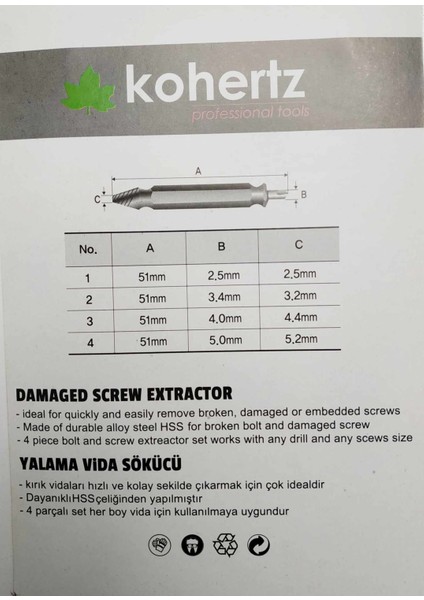 Bozuk (Hasarlı) Vida Sökücü (2080 Hss Çeliği) fiyatları