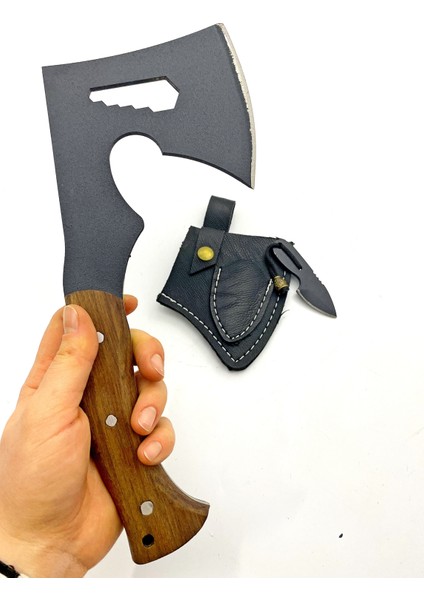 El Yapımı Ceviz Saplı Dövme Çelikten Av ve Kamp Bıçağı, Balta Kılıflı fırsatları