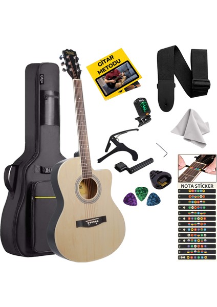 XC-200NT Kesik Kasa Profesyonel Akustik Gitar 4/4 Yetişkin Üst Segment (Gigbag Çanta Tuner Capo Askı Pena)