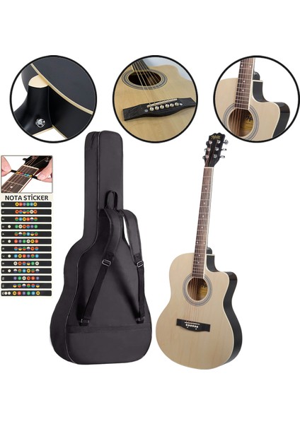 XC-200NT Kesik Kasa Profesyonel Akustik Gitar 4/4 Yetişkin Üst Segment (Gigbag Çanta Tuner Capo Askı Pena)