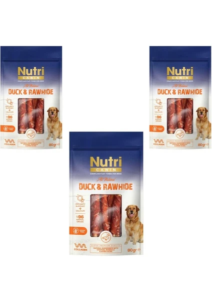 Nutri Canin Rawhide Ördek Eti Sarılı Kemik Köpek Ödülü 80 gr x 3 Adet et