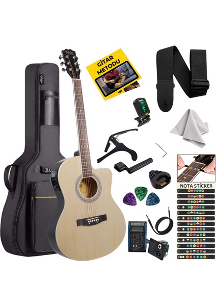 Midex XC-300NT-EQ Profesyonel Elektro Akustik Gitar 4/4 Yetişkin Üst Segment (Gigbag Çanta Tuner Capo Askı Jak Kablo Pena)