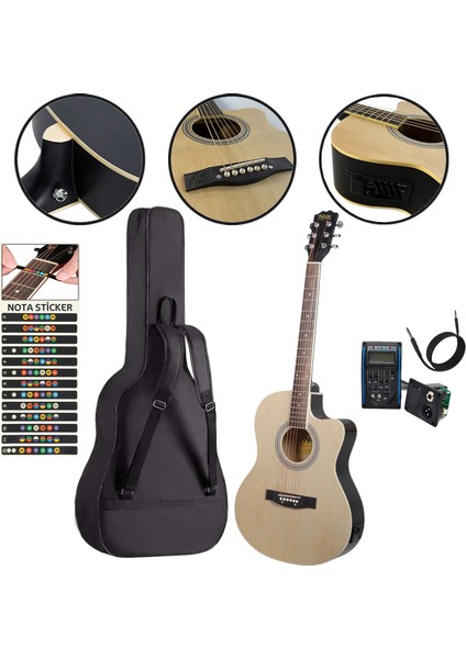 Midex XC-300NT-EQ Profesyonel Elektro Akustik Gitar 4/4 Yetişkin Üst Segment (Gigbag Çanta Tuner Capo Askı Jak Kablo Pena)