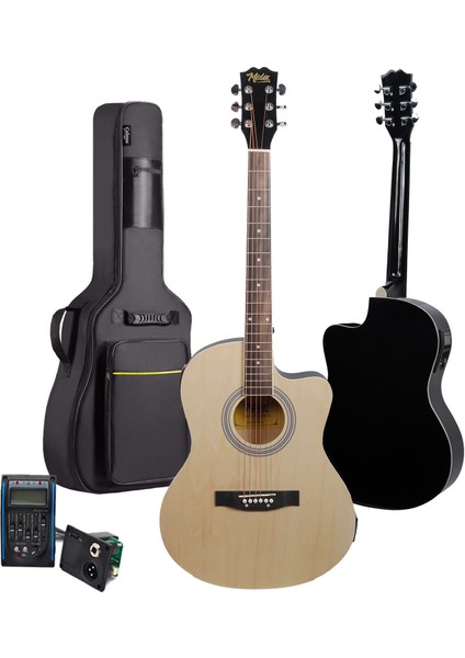 Midex XC-300NT-EQ Profesyonel Elektro Akustik Gitar 4/4 Yetişkin Üst Segment (Gigbag Çanta Tuner Capo Askı Jak Kablo Pena)